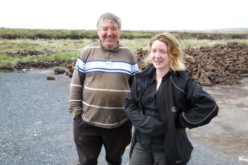 Jenny was our guide and Doug (get it?) has been working here cutting peat since he was 15 years-old.  Note the pile of dry peat behind them waiting to be carted to the distillery.